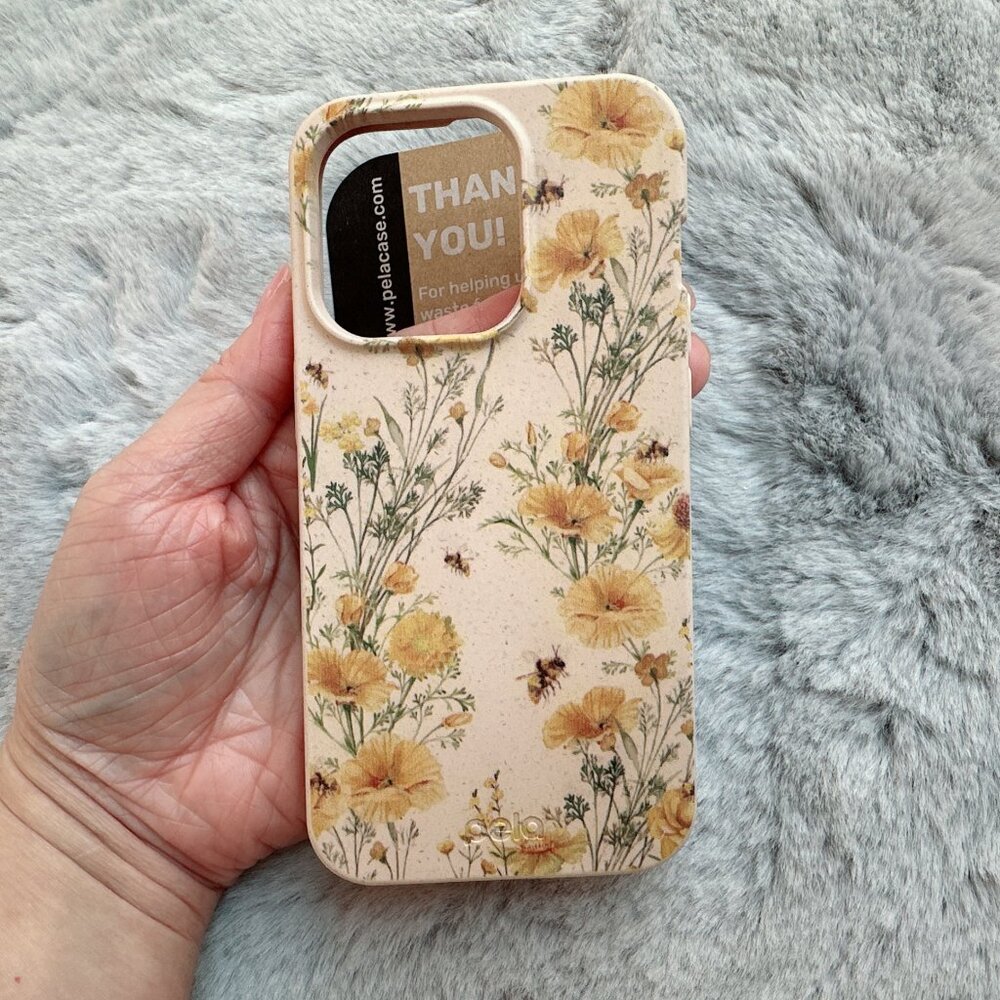 Pela Beige Flowers and Bees iPhone 14 Pro Phone Case
